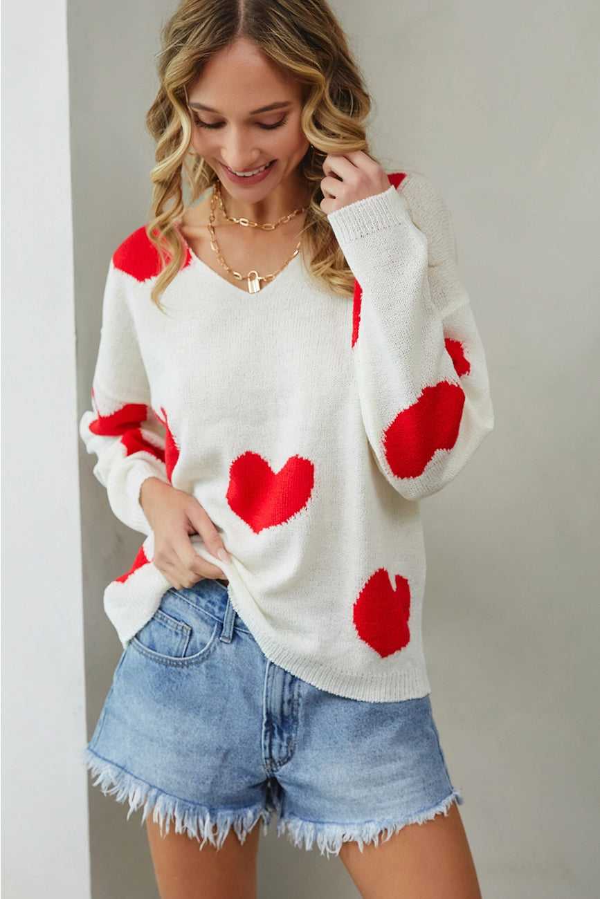 Sweetheart Long Sleeve - Ivory & Red