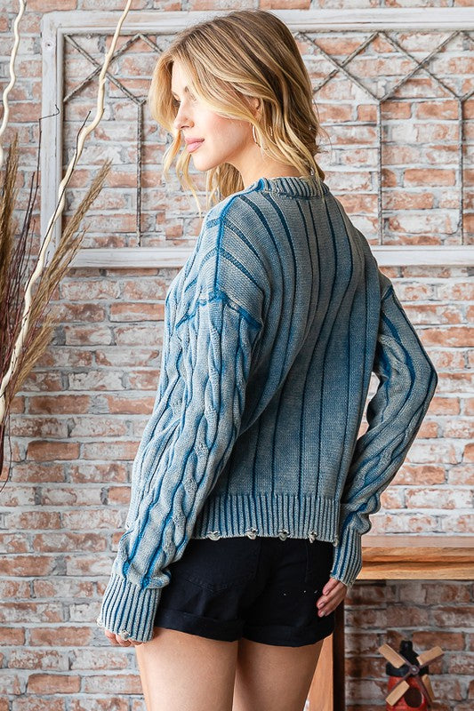 Wanderlust Distressed Cable Knit Sweater